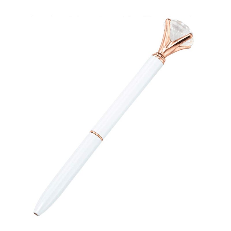 RUTICH Hollow Round Pen Holder Signing Pen Set with Big Diamond Crystal Pen for Wedding Bridal Opening Ceremony Graduation Office, Rose Gold Holder with White Pen(Black Ink) - Image 3